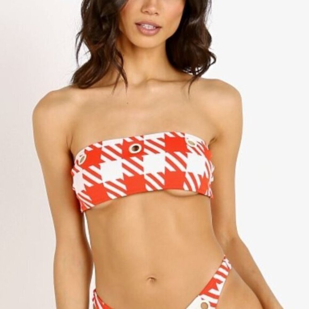 Solid & Striped The Annabelle Eyelet Bikini Top Lipstick Gingham size M
